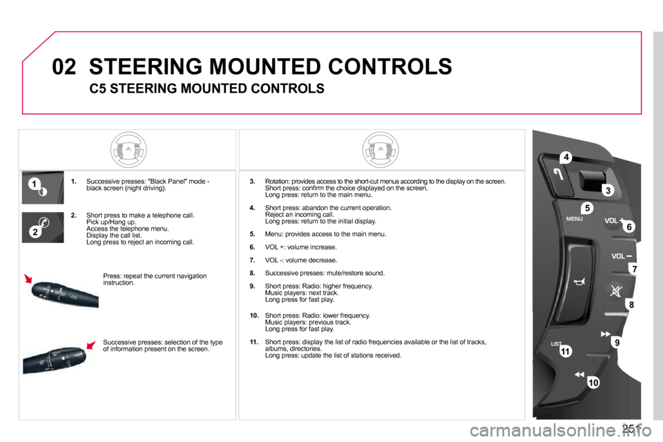 Citroen C5 2009.5 (RD/TD) / 2.G Owners Manual 251
�0�2
LISTMENU
�4
�3
�5
�6
�7
�8
�9
�1�0
�1�1
�1
�2
� � �C�5� �S�T�E�E�R�I�N�G� �M�O�U�N�T�E�D� �C�O�N�T�R�O�L�S� 
� �S�T�E�E�R�I�N�G� �M�O�U�N�T�E�D� �C�O�N�T�R�O�L�S� � �S�T�E�E�R�I�N�G� �M�O�U�N