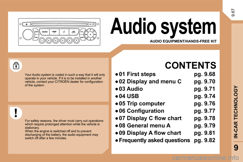 Citroen JUMPY DAG 2009.5 2.G Owners Manual 9.67
  AUDIO EQUIPMENT/HANDS-FREE KIT 
  CONTENTS 
� � � 
