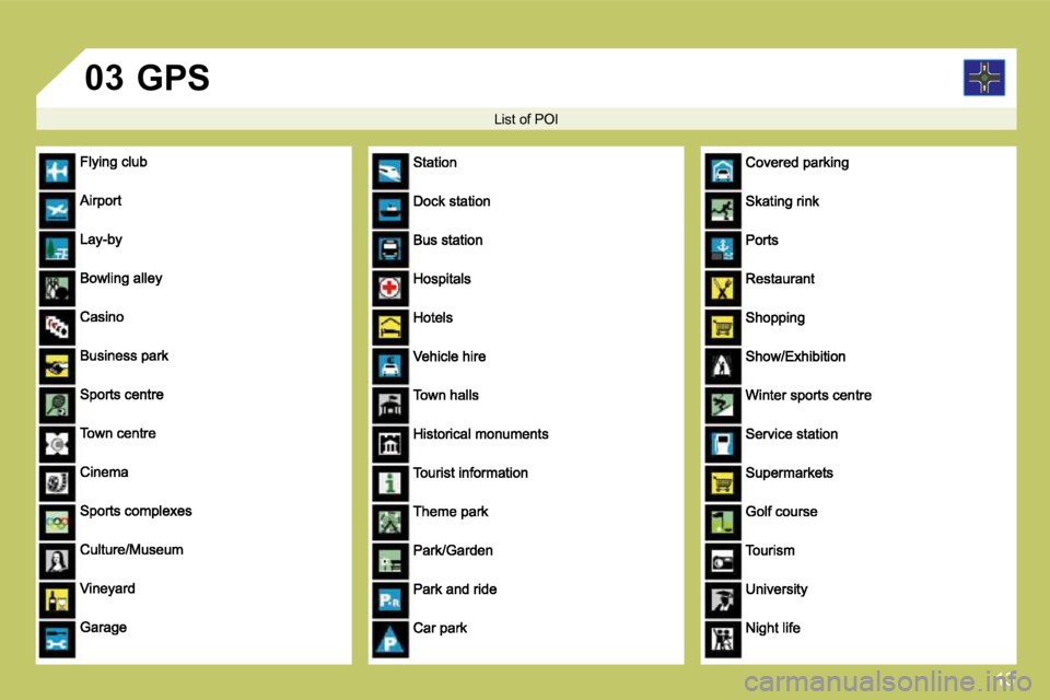 Citroen C4 2009 1.G Owners Manual 13
�0�3
  List of POI 
 GPS                                   