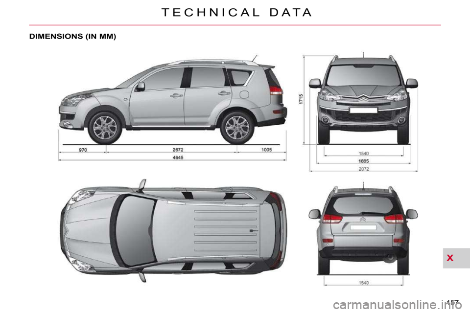 Citroen C CROSSER DAG 2010.5 1.G Owners Manual X
T E C H N I C A L   D A T A
157 
DIMENSIONS (IN MM)      