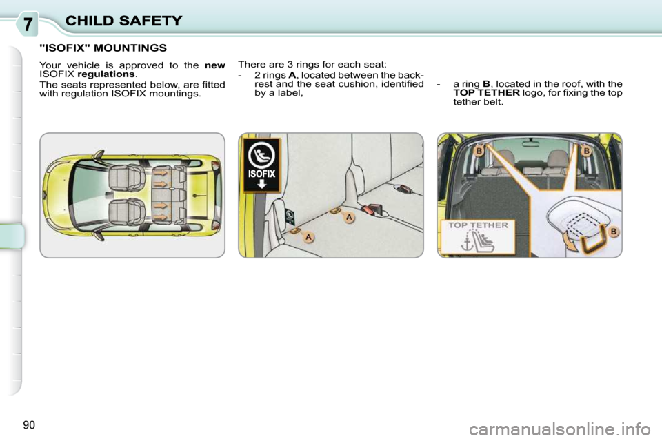 Citroen C3 PICASSO DAG 2010.5 1.G Owners Manual 90
"ISOFIX" MOUNTINGS 
 Your  vehicle  is  approved  to  the   new 
 ISOFIX   regulations  . 
� �T�h�e� �s�e�a�t�s� �r�e�p�r�e�s�e�n�t�e�d� �b�e�l�o�w�,� �a�r�e� �ﬁ� �t�t�e�d�  
with regulation ISOF