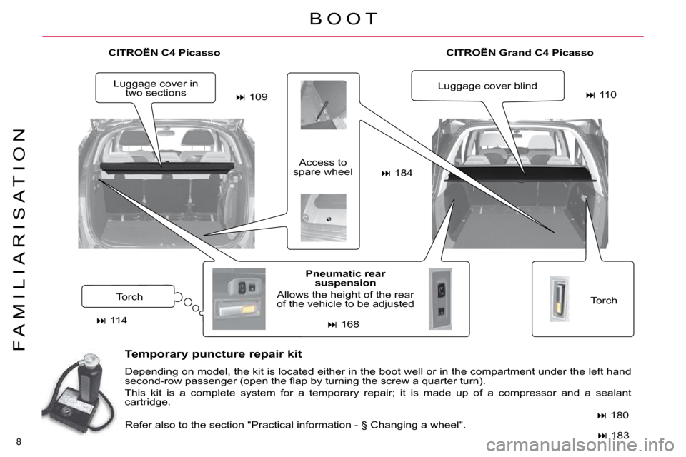 Citroen C4 PICASSO DAG 2010.5 1.G Owners Manual 8 
F A M I L I A R I S A T I O N
  
CITROËN    
Grand C4 Picasso   
 Torch 
  
Pneumatic rear 
suspension   
 Allows the height of the rear 
�o�f� �t�h�e� �v�e�h�i�c�l�e� �t�o� �b�e� �a�d�j�u�s�t�e�d