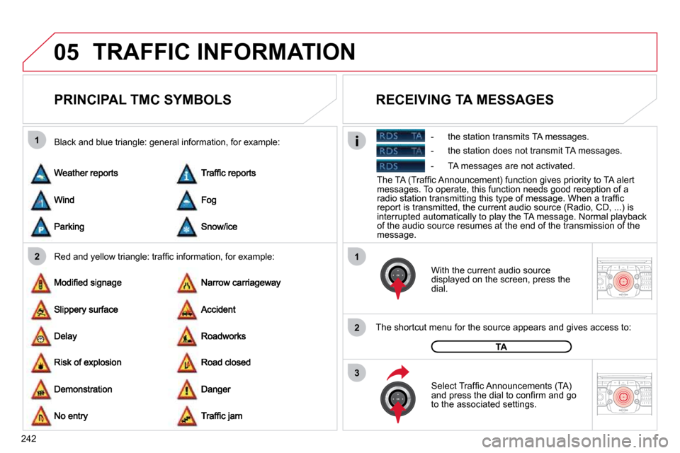 Citroen C5 2010.5 (RD/TD) / 2.G Owners Manual �2�4�2
05
1
21
2
3
2
ABC 3
DEF
5
JKL
4
GHI 6
MNO8
TUV
7
PQRS 9
WXYZ0
* #
1
RADIO MEDIA
NAV ESC TRAFFIC
SETUP
ADDR 
BOOK
2
ABC 3
DEF
5
JKL
4
GHI 6
MNO8
TUV
7
PQRS 9
WXYZ0
* #
1
RADIO MEDIA
NAV ESC TRAF