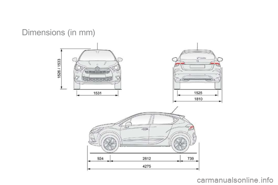 Citroen DS4 2010.5 1.G Owners Manual Dimensions (in mm) Citroen DS4 2010.5 1.G Owners Manual Dimensions (in mm)