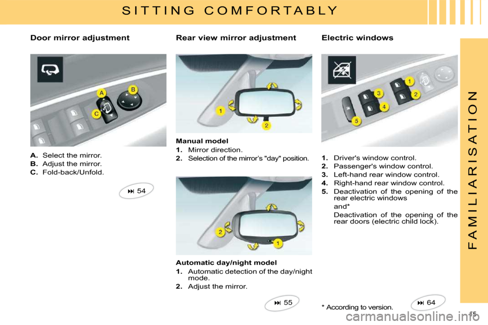 Citroen C4 DAG 2010 2.G User Guide 15 
F A M I L I A R I S A T I O N
  Electric windows    
�   64   
   
1.    Drivers window control. 
  
2.    Passengers window control. 
  
3.    Left-hand rear window control. 
  
4.    Right-