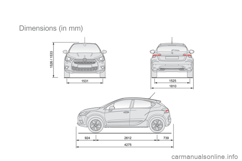 Citroen DS4 RHD 2011.5 1.G Owners Manual
Dimensions (in mm) Citroen DS4 RHD 2011.5 1.G Owners Manual
Dimensions (in mm)