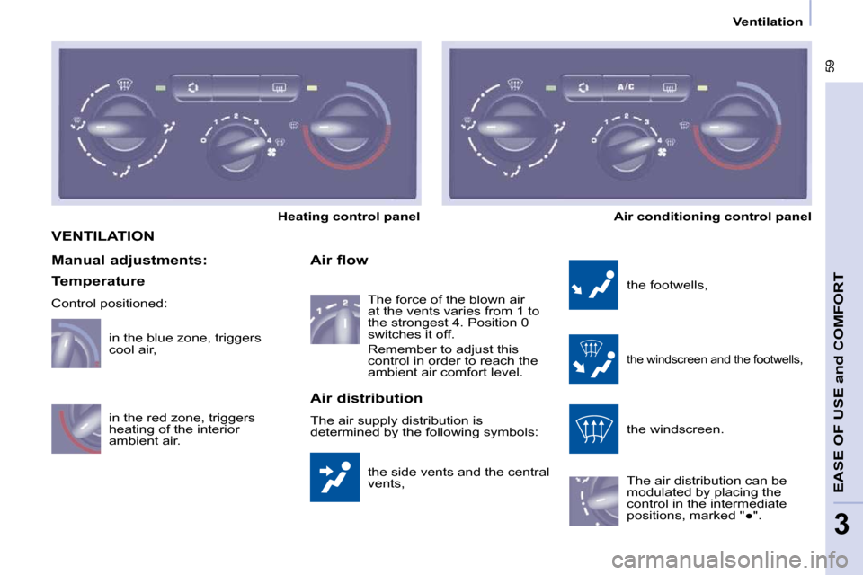 Citroen BERLINGO DAG 2011 2.G Workshop Manual  59
EASE OF USE 
and
 COMFORT
3
      Ventilation      
 VENTILATION 
� �t�h�e� �s�i�d�e� �v�e�n�t�s� �a�n�d� �t�h�e� �c�e�n�t�r�a�l�  
�v�e�n�t�s�,� 
  Air flow 
 the footwells, 
� �t�h�e� �w�i�n�d�s