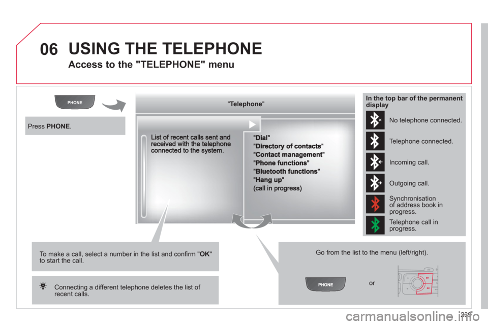 Citroen C4 RHD 2011 2.G Owners Manual 239
06 USING THE TELEPHONE
Access to the "TELEPHONE" menu
"""""""ppppeepoeTelephoneTelephoneTelephoneTelephoneTelephoneTelephoneTelephoneTelephoneTelephoneTelephoneTelephoneTelephoneTelephoneTel Citroen C4 RHD 2011 2.G Owners Manual 239
06 USING THE TELEPHONE
Access to the "TELEPHONE" menu
"""""""ppppeepoeTelephoneTelephoneTelephoneTelephoneTelephoneTelephoneTelephoneTelephoneTelephoneTelephoneTelephoneTelephoneTelephoneTel