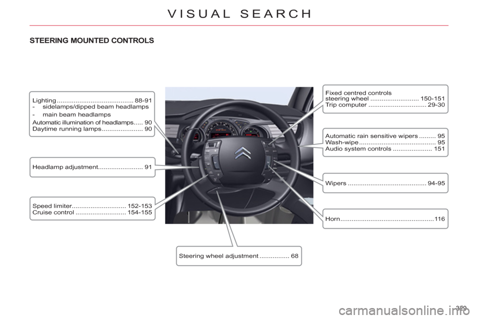 Citroen C5 RHD 2012 (RD/TD) / 2.G Owners Manual 329 
VISUAL SEARCH
   Lighting ......................................... 88-91 
   
 
-   sidelamps/dipped beam headlamps 
   
-   main beam headlamps  
  Automatic illumination of headlamps ..... 90 