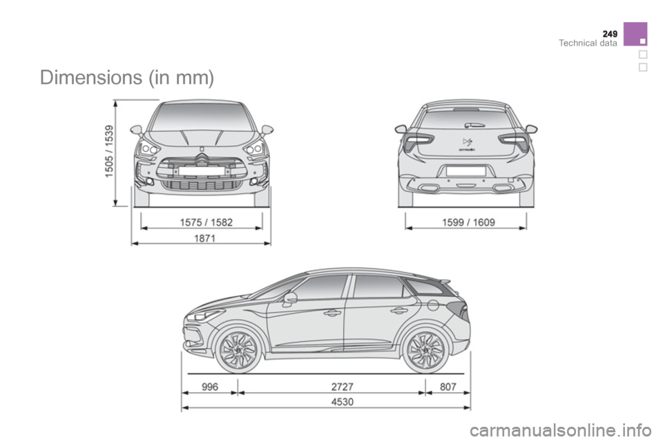 Citroen DS5 HYBRID4 2012 1.G Owners Manual Technical data
   
 
 
 
 
Dimensions (in mm)  
