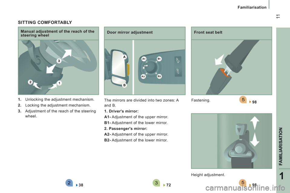 Citroen JUMPER 2012 2.G User Guide 523
5
1
FAMILIARISATION
 11
Familiarisation
   SITTING COMFORTABLY 
 
 
 
1. 
  Unlocking the adjustment mechanism. 
   
2. 
  Locking the adjustment mechanism. 
   
3. 
  Adjustment of the reach of t