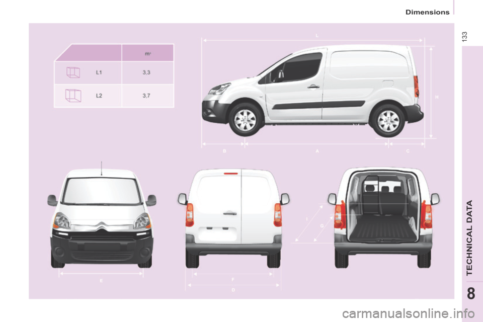 Citroen BERLINGO 2013.5 2.G Owners Manual 133
TECHNICAL DATA
8
   Dimensions    