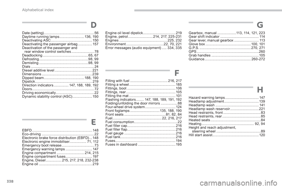 Citroen C4 AIRCROSS RHD 2013.5 1.G Owners Manual 338Alphabetical index
EBFD ............................................................. 148
Eco-driving  .....................................................22
Electronic brake force distribution (E