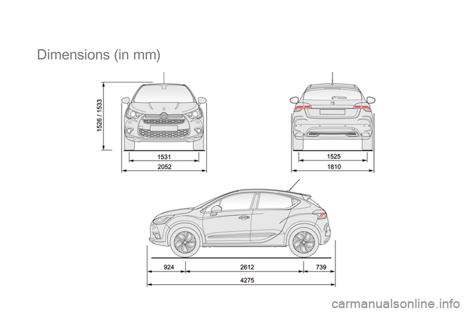 Citroen DS4 RHD 2013.5 1.G Owners Manual    
 
 
 
 
Dimensions (in mm)  