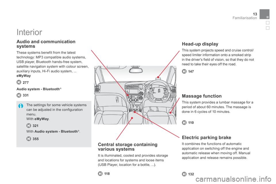 Citroen DS5 HYBRID4 RHD 2013.5 1.G Owners Manual 13Familiarisation
 Interior  
  Head-up  display 
 This system projects speed and cruise control/speed limiter information onto a smoked strip in the drivers field of vision, so that they do not need