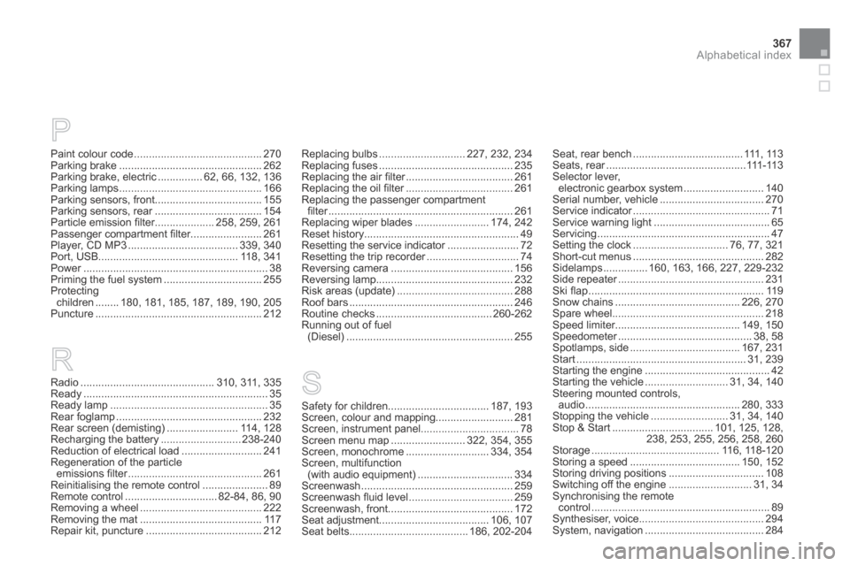 Citroen DS5 HYBRID4 RHD 2013.5 1.G Owners Manual 367Alphabetical index
Radio .............................................310, 311, 335Ready ..............................................................35Ready lamp .................................