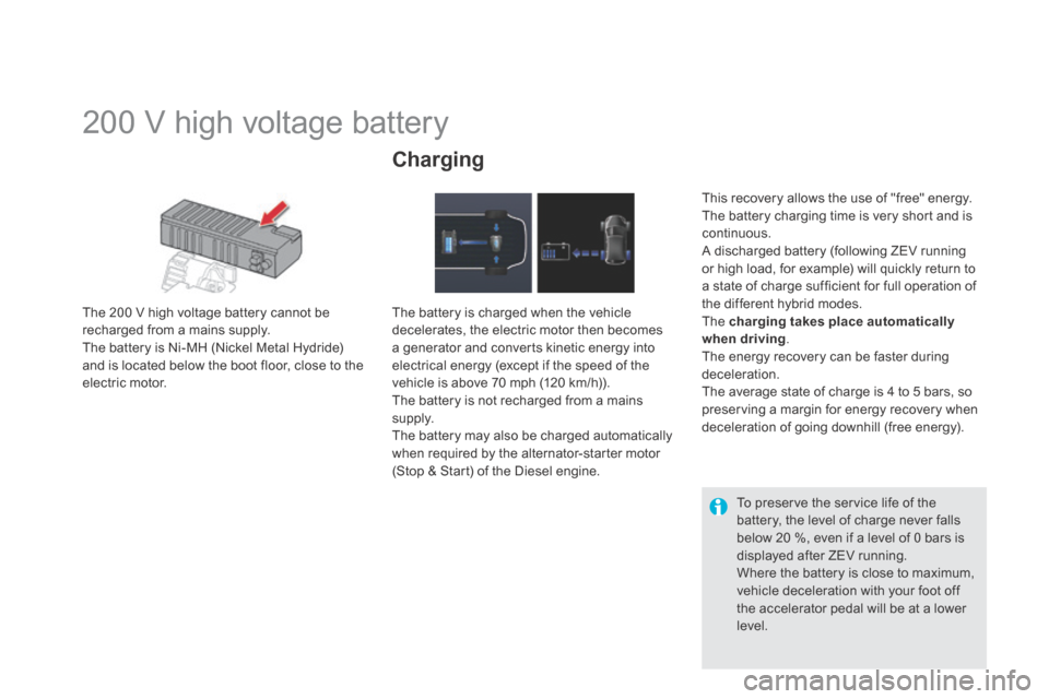 Citroen DS5 HYBRID4 RHD 2013.5 1.G Workshop Manual 200 V high voltage battery
The 200 V high voltage battery cannot be recharged from a mains supply. The battery is Ni-MH (Nickel Metal Hydride) and is located below the boot floor, close t Citroen DS5 HYBRID4 RHD 2013.5 1.G Workshop Manual 200 V high voltage battery
The 200 V high voltage battery cannot be recharged from a mains supply. The battery is Ni-MH (Nickel Metal Hydride) and is located below the boot floor, close t