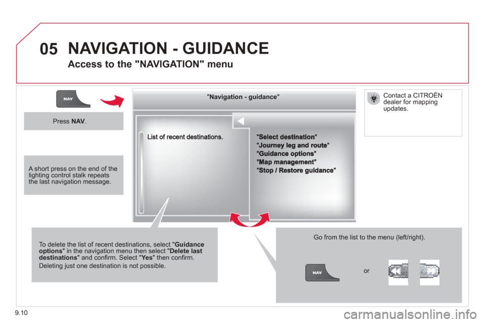 Citroen BERLINGO 2013 2.G Owners Manual 9.10
05
""""""""""""ggggggggggNavigation  guidanceNavigation guidanceNavigation guidanceNavigation guidanceNavigation guidanceNavigation - guidanceNavigation - guidanceNavigation - guidanceNavigation 