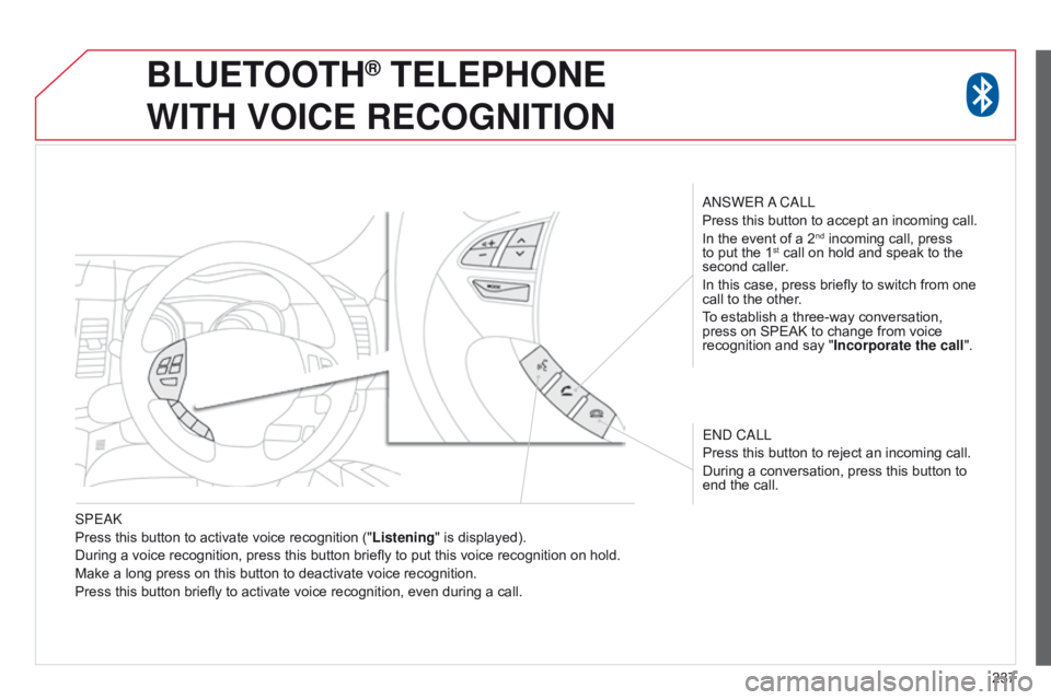 CITROEN C4 AIRCROSS 2021 Handbook (in English) 237
SPE
ak
Press this button to activate voice recognition ("
Listening" is displayed).
During a voice recognition, press this button briefly to put this voice recognition on hold.
Make a long CITROEN C4 AIRCROSS 2021 Handbook (in English) 237
SPE
ak
Press this button to activate voice recognition ("
Listening" is displayed).
During a voice recognition, press this button briefly to put this voice recognition on hold.
Make a long