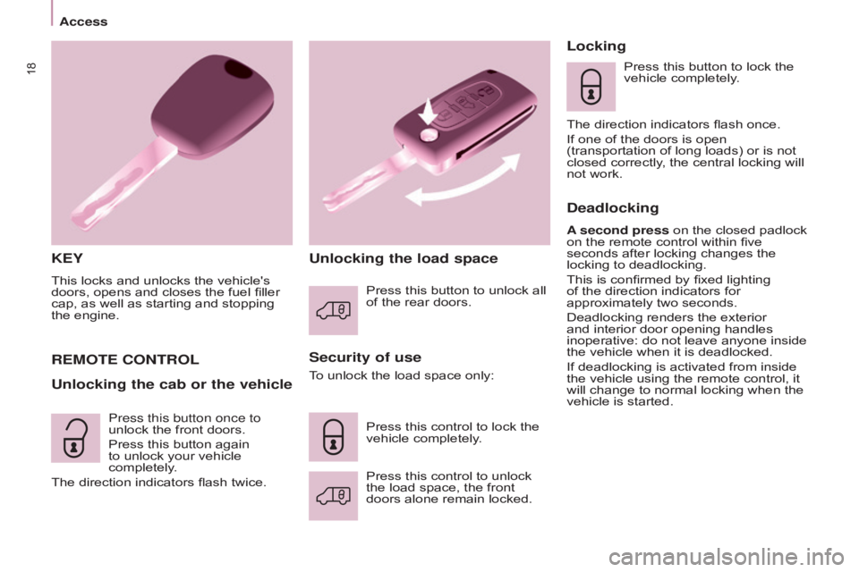 CITROEN BERLINGO ELECTRIC 2017  Handbook (in English) 18
BERLInGO-2-VU_En_CHAP03_PRET-A-PARTIR_ED01-2015
KEY
This locks and unlocks the vehicle's 
doors, opens and closes the fuel filler 
cap, as well as starting and stopping 
the engine.
Security of