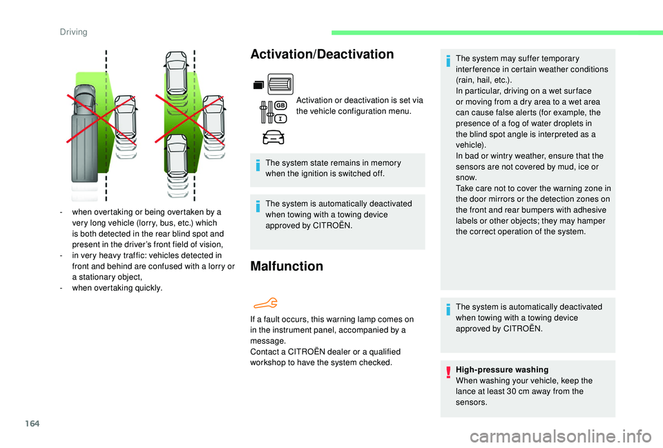 CITROEN BERLINGO VAN 2019 Handbook (in English) 164
Activation/Deactivation
Activation or deactivation is set via
the vehicle configuration menu.
The system state remains in memory
when the ignition is switched off.
The system is automatically de CITROEN BERLINGO VAN 2019 Handbook (in English) 164
Activation/Deactivation
Activation or deactivation is set via
the vehicle configuration menu.
The system state remains in memory
when the ignition is switched off.
The system is automatically de