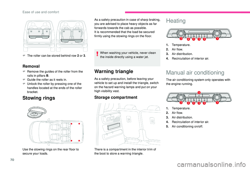 CITROEN BERLINGO VAN 2019 Handbook (in English) 70
Removal
F Remove the guides of the roller from the rails in pillars B .
F
G
uide the roller as it reels in.
F
U
nlock the roller by pressing one of the
handles located at the ends of the rol CITROEN BERLINGO VAN 2019 Handbook (in English) 70
Removal
F Remove the guides of the roller from the rails in pillars B .
F
G
uide the roller as it reels in.
F
U
nlock the roller by pressing one of the
handles located at the ends of the rol