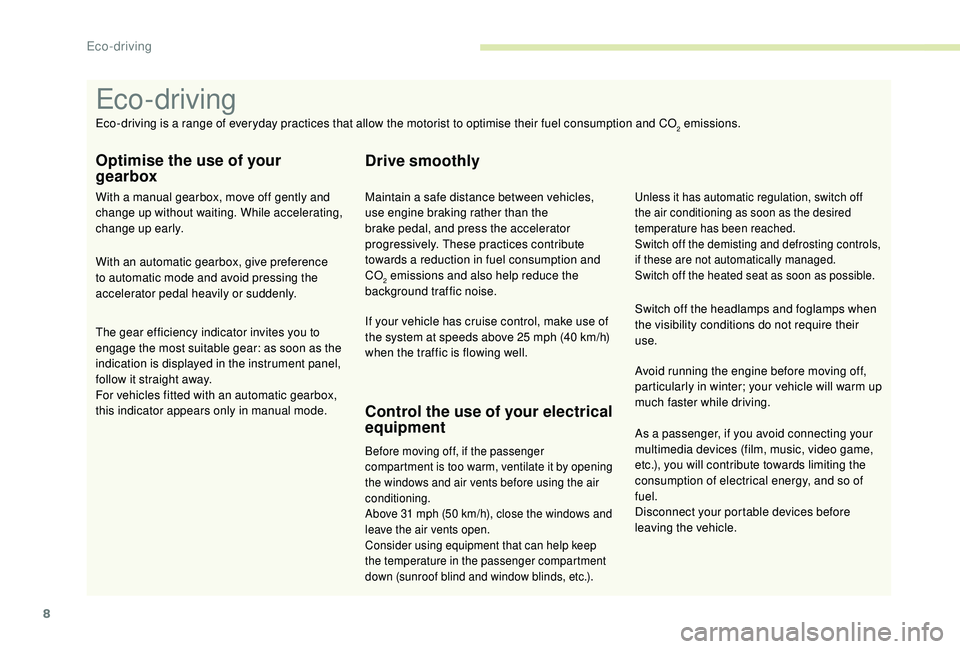 CITROEN BERLINGO VAN 2019  Handbook (in English) 8
As a passenger, if you avoid connecting your 
multimedia devices (film, music, video game, 
etc.), you will contribute towards limiting the 
consumption of electrical energy, and so of 
fuel.
Discon