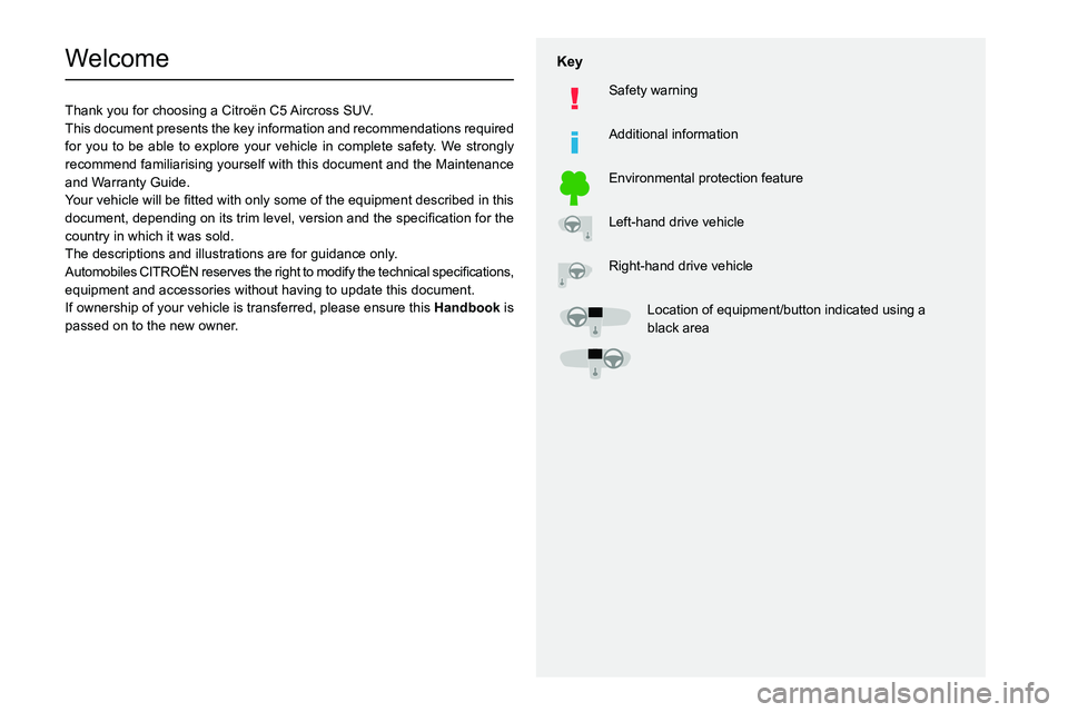 CITROEN C5 AIRCROSS 2022 Handbook (in English)
Welcome
Thank you for choosing a Citro CITROEN C5 AIRCROSS 2022 Handbook (in English)
Welcome
Thank you for choosing a Citro