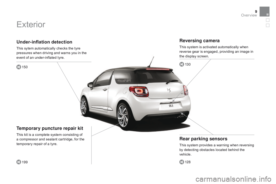 CITROEN DS3 CABRIO 2016  Handbook (in English) 9
Under-inflation detection
This sytem automatically checks the tyre pressures   when   driving   and   warns   you   in   the  
e

vent   of   an   under-inflated   tyre.
150
19 9
T