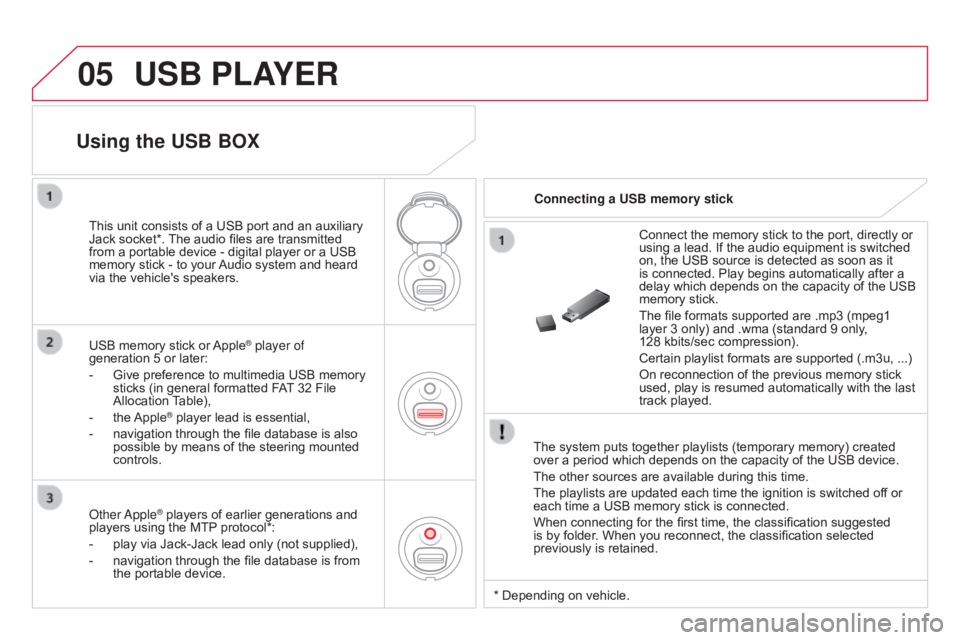 CITROEN DS3 CABRIO 2015 Handbook (in English) 05USB PLAYER
The system puts together playlists (temporary memory) created over a period which depends on the capacity of the USB device.
The
other source CITROEN DS3 CABRIO 2015 Handbook (in English) 05USB PLAYER
The system puts together playlists (temporary memory) created over a period which depends on the capacity of the USB device.
The
other source