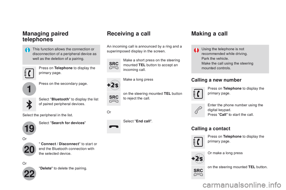 CITROEN DS3 CABRIO DAG 2017 Handbook (in English) 1
19
20
22
DS3_en_Chap11c_SMEGplus_ed02-2015
Managing paired
telephones
This function allows the connection or
disconnection of a peripheral device as
well
a
s
t
he
d
eletion
o
f
a p
CITROEN DS3 CABRIO DAG 2017 Handbook (in English) 1
19
20
22
DS3_en_Chap11c_SMEGplus_ed02-2015
Managing paired
telephones
This function allows the connection or
disconnection of a peripheral device as
well
a
s
t
he
d
eletion
o
f
a p