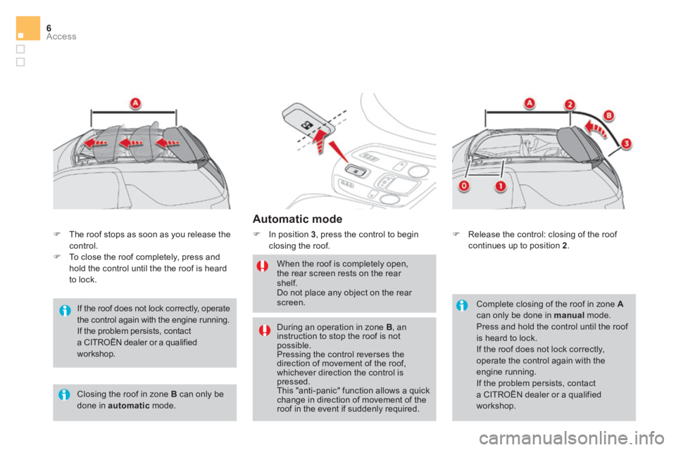 CITROEN DS3 CABRIO DAG 2017 Handbook (in English) Access6
DS3-Cabrio_en_Chap02_ouvertures_ed02-2015
Automatic mode
In position 3 , press the control to begin
closing the roof.
When the roof is completely open,
the rear screen rests CITROEN DS3 CABRIO DAG 2017 Handbook (in English) Access6
DS3-Cabrio_en_Chap02_ouvertures_ed02-2015
Automatic mode
In position 3 , press the control to begin
closing the roof.
When the roof is completely open,
the rear screen rests