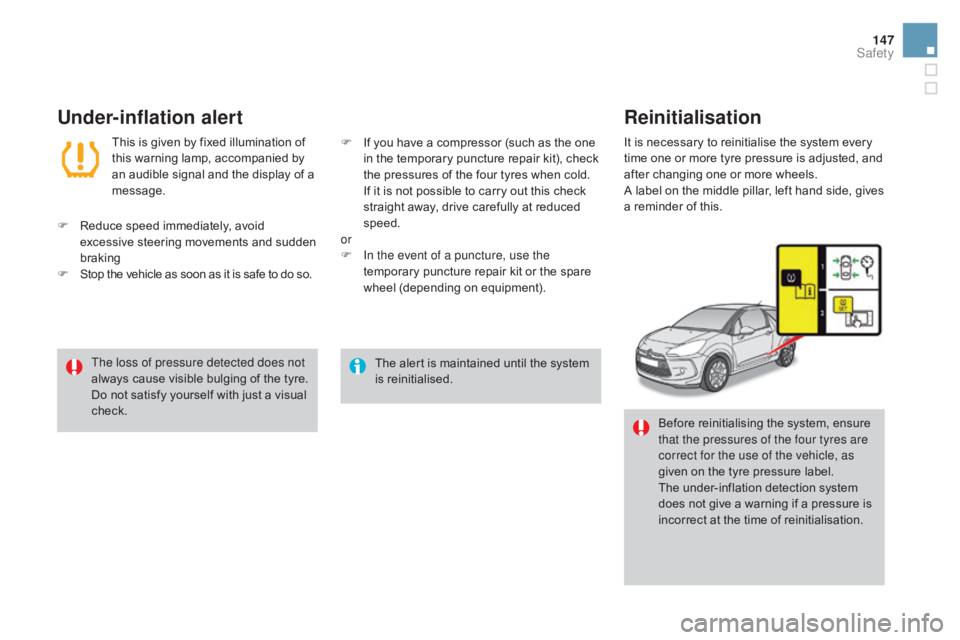 CITROEN DS3 CABRIO DAG 2016 Handbook (in English) 147
DS3_en_Chap06_securite_ed01-2015
The alert is maintained until the system is r einitialised.
The loss of pressure detected does not
always
cause
visible
bulging
of
the
t CITROEN DS3 CABRIO DAG 2016 Handbook (in English) 147
DS3_en_Chap06_securite_ed01-2015
The alert is maintained until the system is r einitialised.
The loss of pressure detected does not
always
cause
visible
bulging
of
the
t