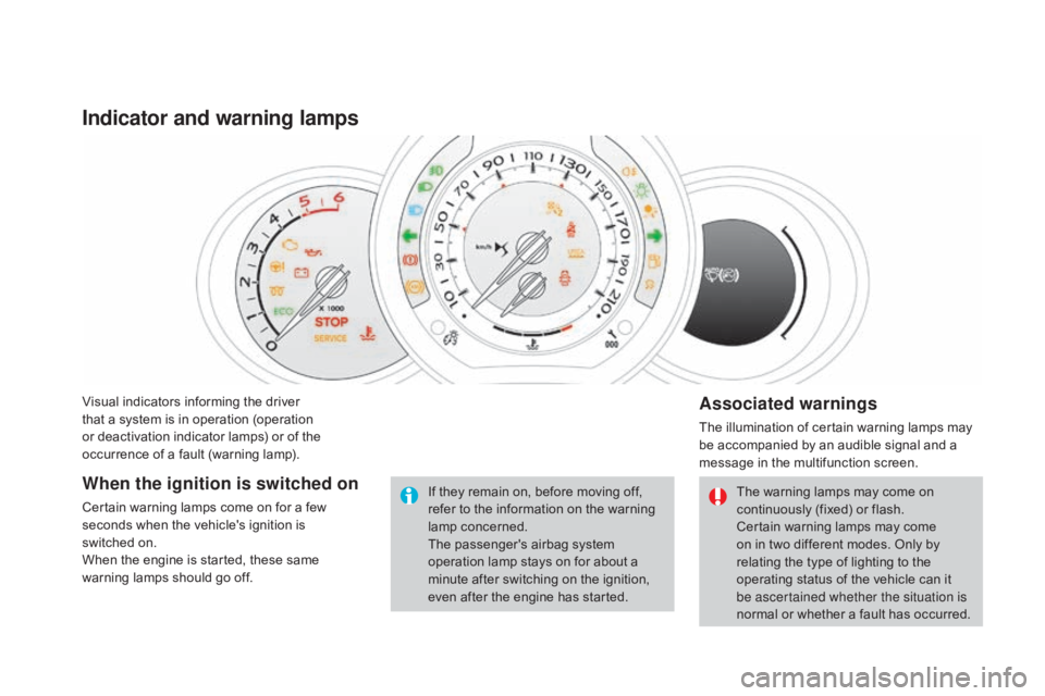 CITROEN DS3 CABRIO DAG 2016  Handbook (in English) DS3_en_Chap01_controle-de-marche_ed01-2015
Visual indicators informing the driver that   a   system   is   in   operation   (operation  
o

r   deactivation   indicator   lamps)   or �