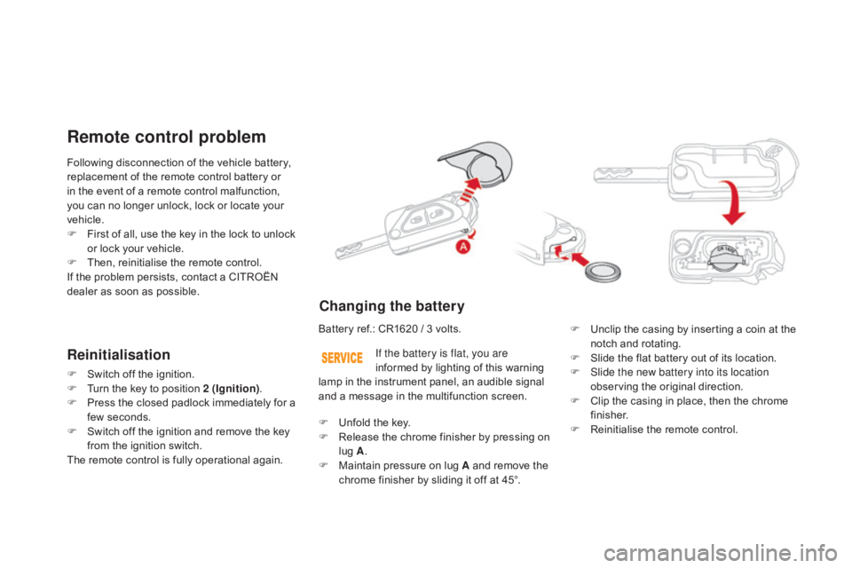 CITROEN DS3 CABRIO DAG 2016 Handbook (in English) DS3_en_Chap02_ouvertures_ed01-2015
Following disconnection of the vehicle battery, replacement of the remote control battery or
i
n the event of a remote CITROEN DS3 CABRIO DAG 2016 Handbook (in English) DS3_en_Chap02_ouvertures_ed01-2015
Following disconnection of the vehicle battery, replacement of the remote control battery or
i
n the event of a remote