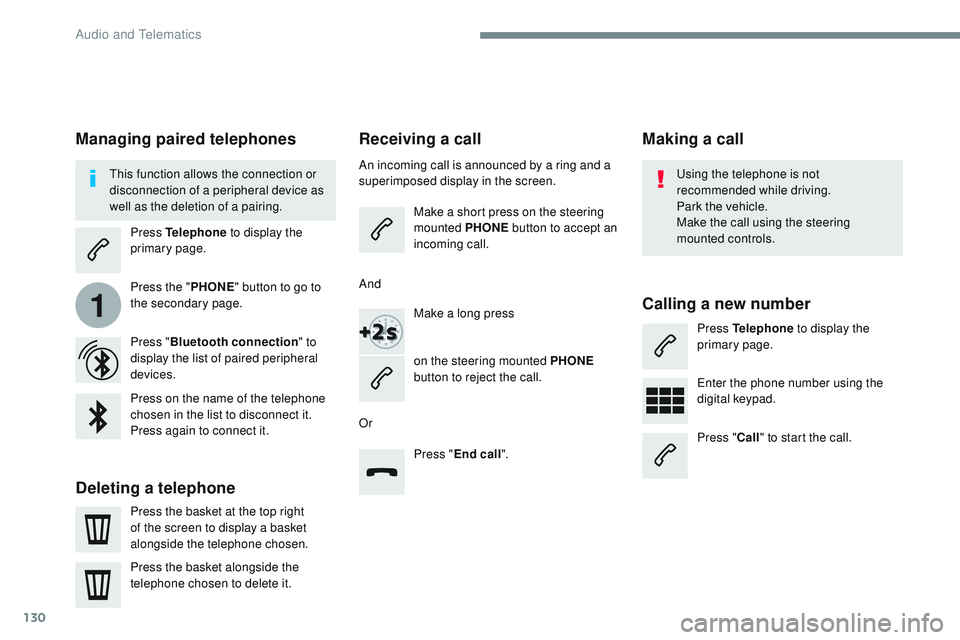 CITROEN DISPATCH SPACETOURER 2017 Handbook (in English) 130
1
Transversal-Citroen_en_Chap02_RCC-2-2-0_ed01-2016
Receiving a call
An incoming call is announced by a ring and a
superimposed display in the screen.Make a short press on the steering
mounted P CITROEN DISPATCH SPACETOURER 2017 Handbook (in English) 130
1
Transversal-Citroen_en_Chap02_RCC-2-2-0_ed01-2016
Receiving a call
An incoming call is announced by a ring and a
superimposed display in the screen.Make a short press on the steering
mounted P