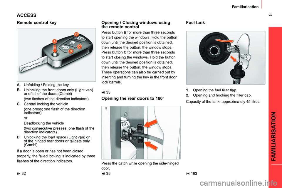 CITROEN NEMO 2014  Handbook (in English)  5
FAMILIARISATION
Familiarisation
 
ACCESS 
 
 
Remote control key 
 
 
 
A. 
  Unfolding / Folding the key. 
   
B. 
  Unlocking the front doors only (Light van) 
or of all of the doors (Combi)  
 (