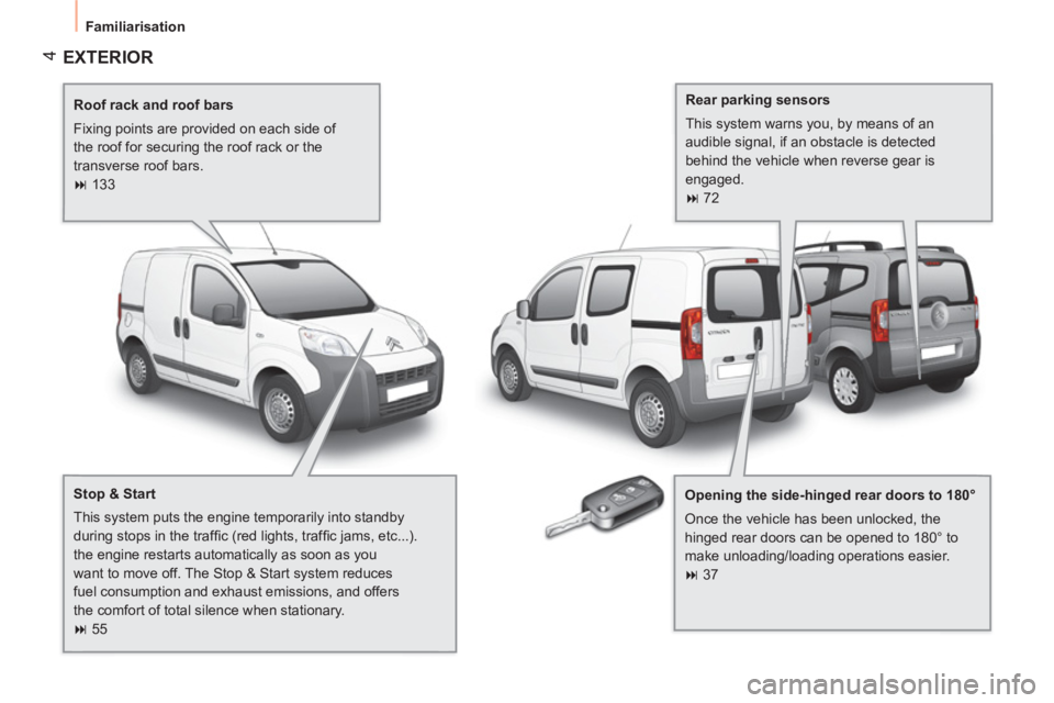 CITROEN NEMO 2013  Handbook (in English)  4
 
Familiarisation 
 
EXTERIOR  
 
 
Roof rack and roof bars 
  Fixing points are provided on each side of 
the roof for securing the roof rack or the 
transverse roof bars. 
   
 
� 
 133  
 
   
