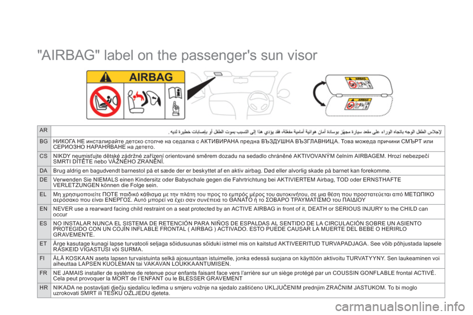 Citroen DS3 RHD 2013 1.G Owners Manual AR
BGНИКОГА НЕ инсталирайте детско столче на седалка с АКТИВИРАНА предна ВЪЗДУШНА ВЪЗГЛАВНИЦА. То в а можеда пр