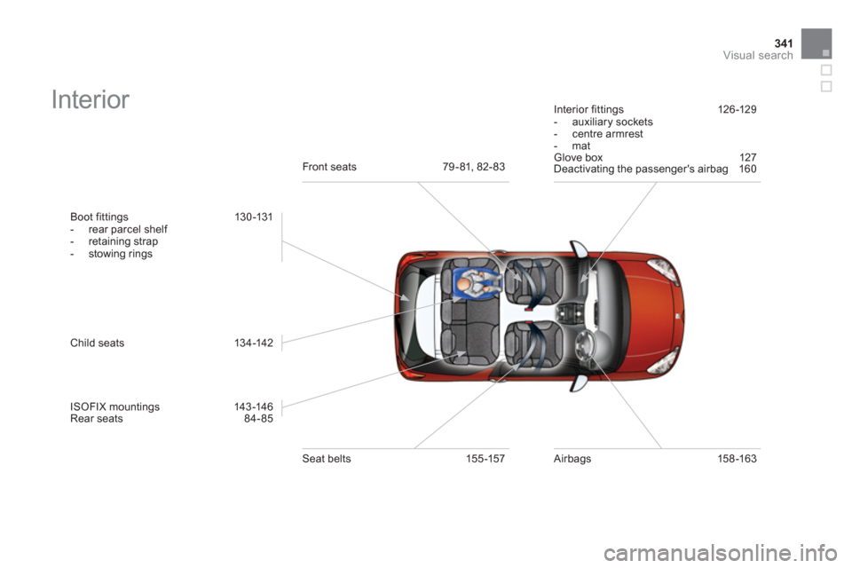 Citroen DS3 RHD 2013 1.G User Guide 341Visual search
  Interior  
 
 
Boot fittings 13 0 -131
   
 
-   rear parcel shelf 
   
-  retaining strap
   
-  stowin
g rings  
 
   
Child seats  134-142
   
I
SOFIX mountings  143 -146
  Rear 