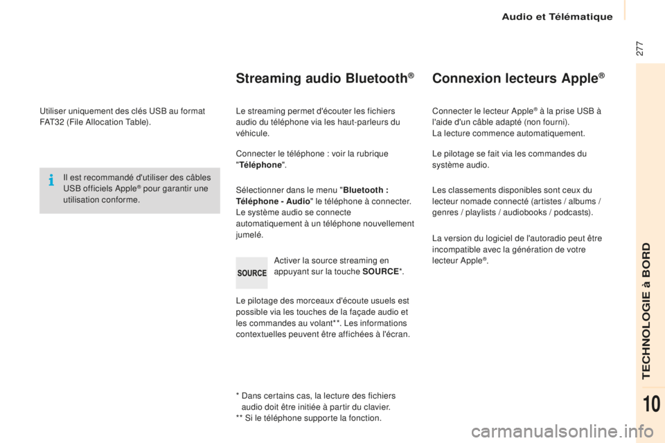 CITROEN BERLINGO MULTISPACE 2016  Notices Demploi (in French) Audio et Télématique
 277
utiliser uniquement des clés usB a u format 
Fa t3 2 (File  al location  ta ble).
il e

st recommandé d'utiliser des câbles 
u

s
B
  officiels  a
pple® pour garant