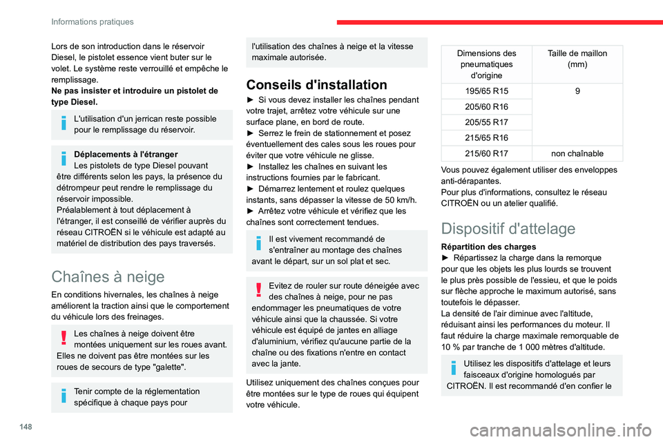 CITROEN BERLINGO VAN 2021 Notices Demploi (in French) 148
Informations pratiques
Lors de son introduction dans le réservoir
Diesel, le pistolet essence vient buter sur le
volet. Le système reste verrouillé et empêche le
remplissage.
Ne pas insiste CITROEN BERLINGO VAN 2021 Notices Demploi (in French) 148
Informations pratiques
Lors de son introduction dans le réservoir
Diesel, le pistolet essence vient buter sur le
volet. Le système reste verrouillé et empêche le
remplissage.
Ne pas insiste