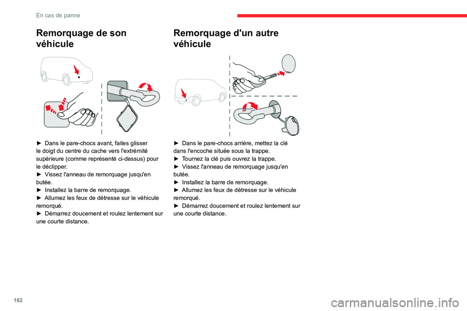 CITROEN BERLINGO VAN 2021 Notices Demploi (in French) 182
En cas de panne
Remorquage de son
véhicule
► Dans le pare-chocs avant, faites glisser
le doigt du centre du cache vers l'extrémité
supérieure (comme représenté ci-dessus) pour
CITROEN BERLINGO VAN 2021 Notices Demploi (in French) 182
En cas de panne
Remorquage de son
véhicule
► Dans le pare-chocs avant, faites glisser
le doigt du centre du cache vers l'extrémité
supérieure (comme représenté ci-dessus) pour