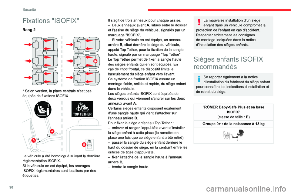 CITROEN BERLINGO VAN 2021 Notices Demploi (in French) 90
Sécurité
Fixations "ISOFIX"
Rang 2
* Selon version, la place centrale n'est pas
équipée de fixations ISOFIX.
Le véhicule a été homologué suivant la dernière
réglement CITROEN BERLINGO VAN 2021 Notices Demploi (in French) 90
Sécurité
Fixations "ISOFIX"
Rang 2
* Selon version, la place centrale n'est pas
équipée de fixations ISOFIX.
Le véhicule a été homologué suivant la dernière
réglement