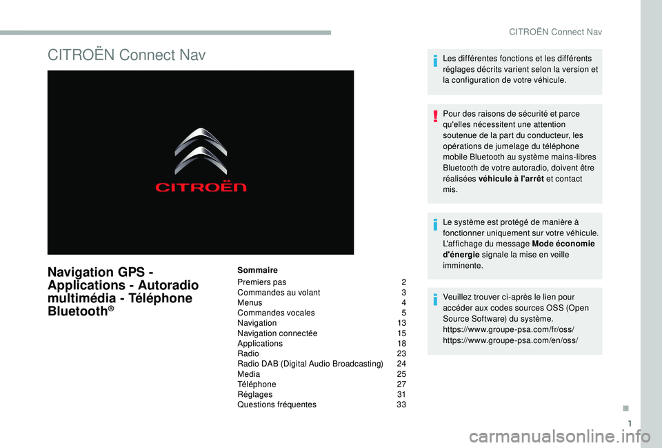 CITROEN BERLINGO VAN 2019 Notices Demploi (in French) 1
CITROËN Connect Nav
Navigation GPS -
Applications - Autoradio
multimédia - Téléphone
Bluetooth
®
Sommaire
Premiers pas
2
C
ommandes au volant
3
M
enus
4
C
ommandes vocales
5
N
CITROEN BERLINGO VAN 2019 Notices Demploi (in French) 1
CITROËN Connect Nav
Navigation GPS -
Applications - Autoradio
multimédia - Téléphone
Bluetooth
®
Sommaire
Premiers pas
2
C
ommandes au volant
3
M
enus
4
C
ommandes vocales
5
N
