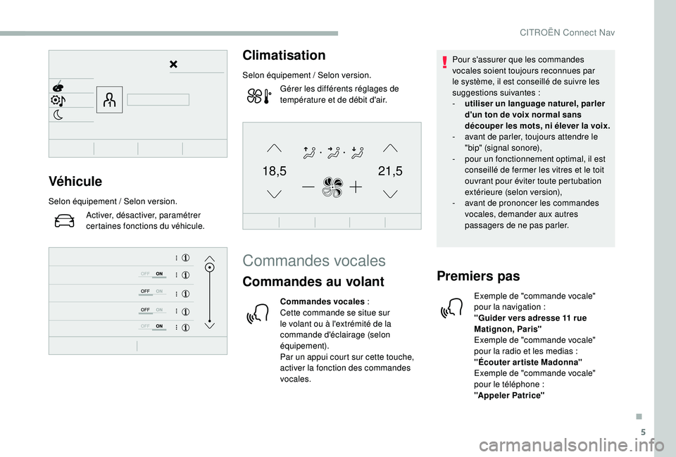 CITROEN BERLINGO VAN 2019 Notices Demploi (in French) 5
21,518,5Véhicule
Selon équipement / Selon version.
Activer, désactiver, paramétrer
certaines fonctions du véhicule.
Climatisation
Selon équipement / Selon version.
Gérer les différents ré CITROEN BERLINGO VAN 2019 Notices Demploi (in French) 5
21,518,5Véhicule
Selon équipement / Selon version.
Activer, désactiver, paramétrer
certaines fonctions du véhicule.
Climatisation
Selon équipement / Selon version.
Gérer les différents ré