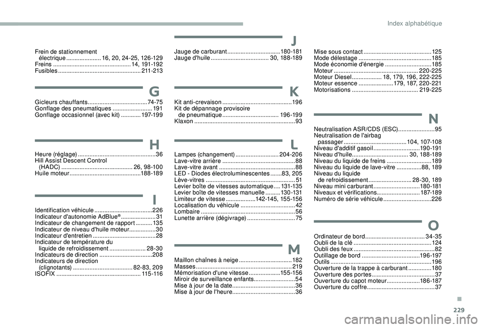 CITROEN BERLINGO VAN 2019  Notices Demploi (in French) 229
Maillon chaînes à neige ................................18 2
Masses  .......................................................... 219
Mémorisation d'une vitesse
 

...................15 5 -15
