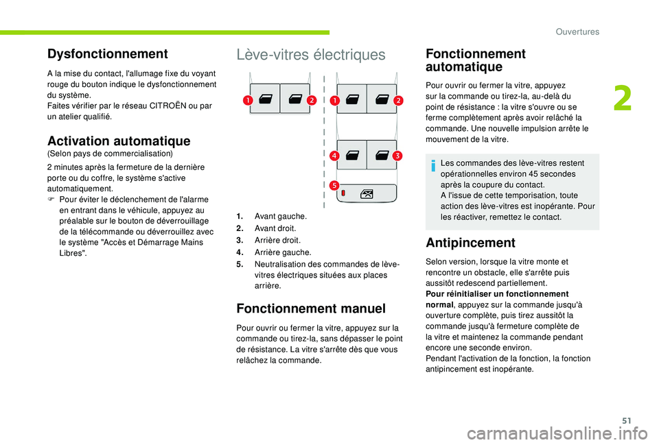 CITROEN BERLINGO VAN 2019 Notices Demploi (in French) 51
Lève-vitres électriques
1.Avant gauche.
2. Avant droit.
3. Arrière droit.
4. Arrière gauche.
5. Neutralisation des commandes de lève-
vitres électriques situées aux places
arrière.
Fonctio CITROEN BERLINGO VAN 2019 Notices Demploi (in French) 51
Lève-vitres électriques
1.Avant gauche.
2. Avant droit.
3. Arrière droit.
4. Arrière gauche.
5. Neutralisation des commandes de lève-
vitres électriques situées aux places
arrière.
Fonctio