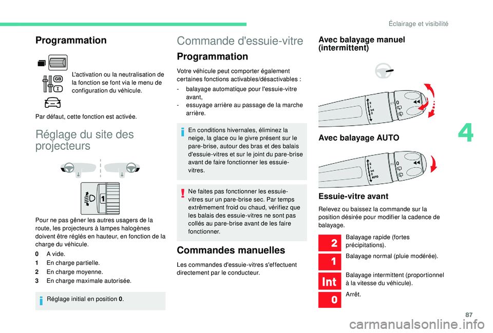 CITROEN BERLINGO VAN 2019 Notices Demploi (in French) 87
Réglage du site des
projecteurs
Pour ne pas gêner les autres usagers de la
route, les projecteurs à lampes halogènes
doivent être réglés en hauteur, en fonction de la
charge du véhicule CITROEN BERLINGO VAN 2019 Notices Demploi (in French) 87
Réglage du site des
projecteurs
Pour ne pas gêner les autres usagers de la
route, les projecteurs à lampes halogènes
doivent être réglés en hauteur, en fonction de la
charge du véhicule