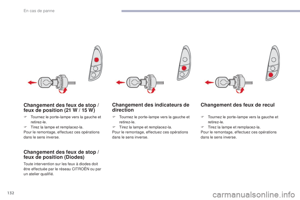 CITROEN C-ZERO 2017 Notices Demploi (in French) 132
Changement des indicateurs de
direction
Changement des feux de stop /
feux de position (Diodes)
Toute intervention sur les feux à diodes doit
être effectuée par le réseau CITROËN ou par
u CITROEN C-ZERO 2017 Notices Demploi (in French) 132
Changement des indicateurs de
direction
Changement des feux de stop /
feux de position (Diodes)
Toute intervention sur les feux à diodes doit
être effectuée par le réseau CITROËN ou par
u